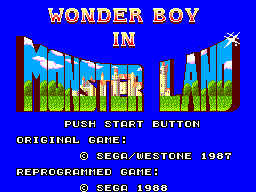 Wonder Boy title screen for Sega Master System